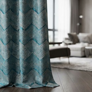 Zigzag Symphony Chevron Teal Blue Kunstseide Moderne Geometrische Vorhänge 2