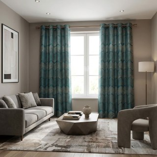 Zigzag Symphony Chevron Teal Blue Kunstseide Moderne Geometrische Vorhänge 3