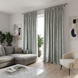 Alpine Luxus Jacquard Eisblau Geometrischer Vorhang mit Golddetails 3