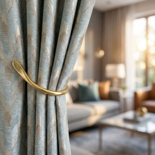 Alpine Luxus Jacquard Eisblau Geometrischer Vorhang mit Golddetails