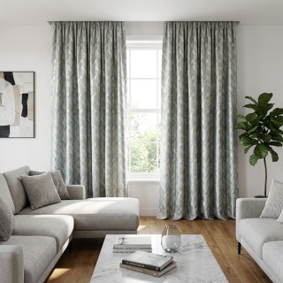 Alpine Luxus Jacquard Eisblau Geometrischer Vorhang mit Golddetails 4