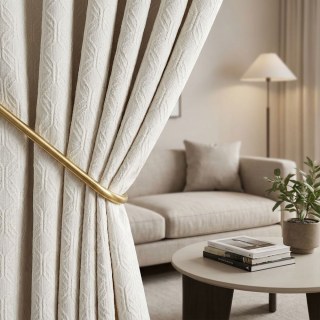 Diamant-Patchwork Geometrisch Chenille Creme Off-White Vorhang 2