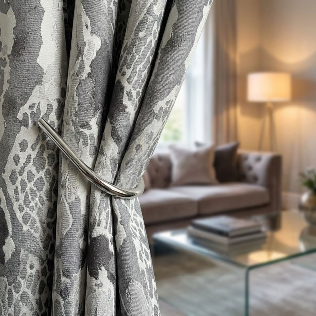 Metallischer Schlangenjacquard Silber Grau Tierdruck Vorhänge 1