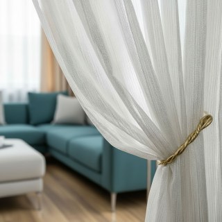 Mondschein Schimmer Silber Kräftige Gestreifte Weiße Voile Gardine 2