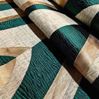 Ocean Wave Elegance Dunkelgrün und Gold Art Deco Geometrische Vorhänge