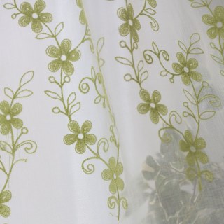 Touch Of Grace bestickte Limettengrüne Blumen Voile Gardine