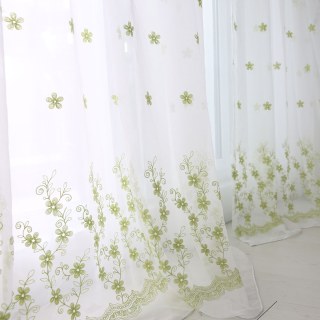 Touch Of Grace bestickte Limettengrüne Blumen Voile Gardine 2