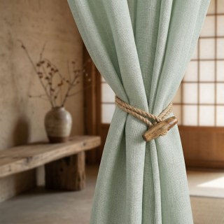 Wabi Sabi Reines Leinenvoile Hellgrünes Grau-Grünes 3