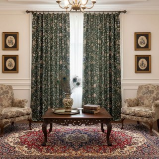 Zanjan Zen Smaragdgrüne Persische Blumen Samtvorhänge 2