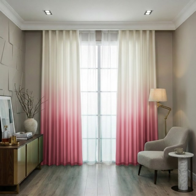 Candy Land Leinen-Optik Pink Ombre Vorhang 1
