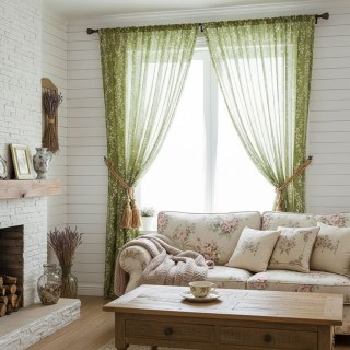 Pascal Olivgrüne Weinrebenmuster Semi-Transparenter Voile Vorhang 3