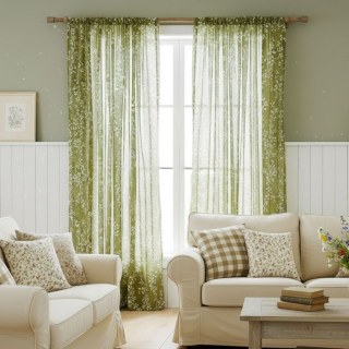 Pascal Olivgrüne Weinrebenmuster Semi-Transparenter Voile Vorhang 2