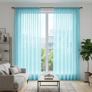 Seidiger Babyblau Voile Vorhang 2