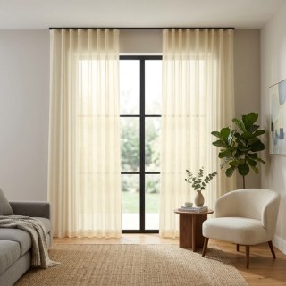 Seidiger Griff, cremefarbene strukturierte Voile-Gardine 4