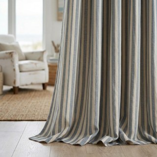Coastal Weave Haze Blue Striped Leinen Baumwolle Mischung Vorhänge 5