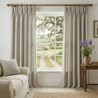 Cottage Flax Grau gestreifte natürliche Leinen Baumwolle Blend Vorhänge