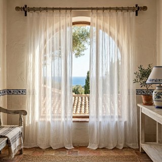 Ethereal Crinkle Crushed Rippling White Voile Vorhang 2