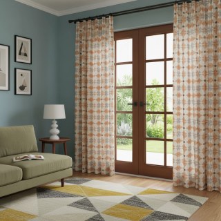 Feld der Blütenblätter Mid Century Modern Orange Geometrisches Muster Vorhang