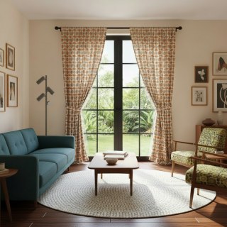 Feld der Blütenblätter Mid Century Modern Orange Geometrisches Muster Vorhang 3