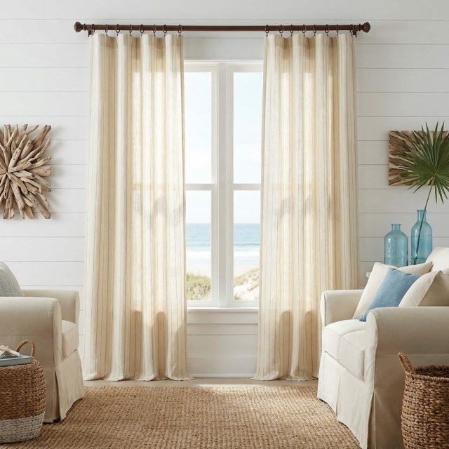 Haven Stripe Sand Gelb Natürliche Leinen Baumwolle Blend Vorhänge 1