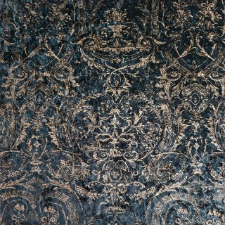 Heritage Luxuriöser Blauer Goldener Damast Samt Vorhang 5