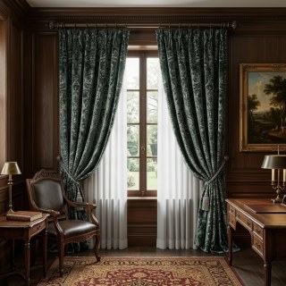 Heritage Luxus Dunkelgrün vergoldet Damask Velvet Vorhänge 3