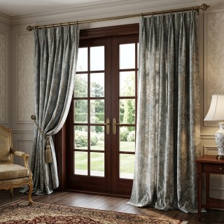 Heritage Luxury Duck Egg Green Gilded Damask Velvet Vorhänge 2