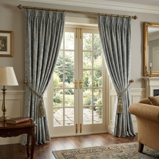 Heritage Luxury Duck Egg Green Gilded Damask Velvet Vorhänge 3