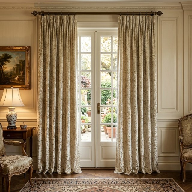 Heritage Luxury Off White Gilded Damask Velvet Vorhänge 1