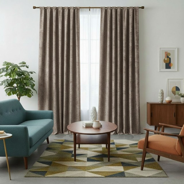 Luxuriöser Chenille Braun Taupe Vorhang 1