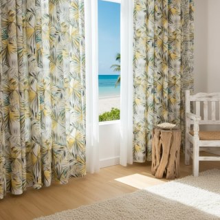 Palm Delight Tropical Blätter Gelb Grau Vorhänge 4