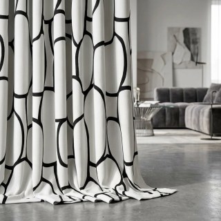 Pebble Path Geometrische Kreise Schwarz und Weiß Chenille Verdunkelungsvorhang