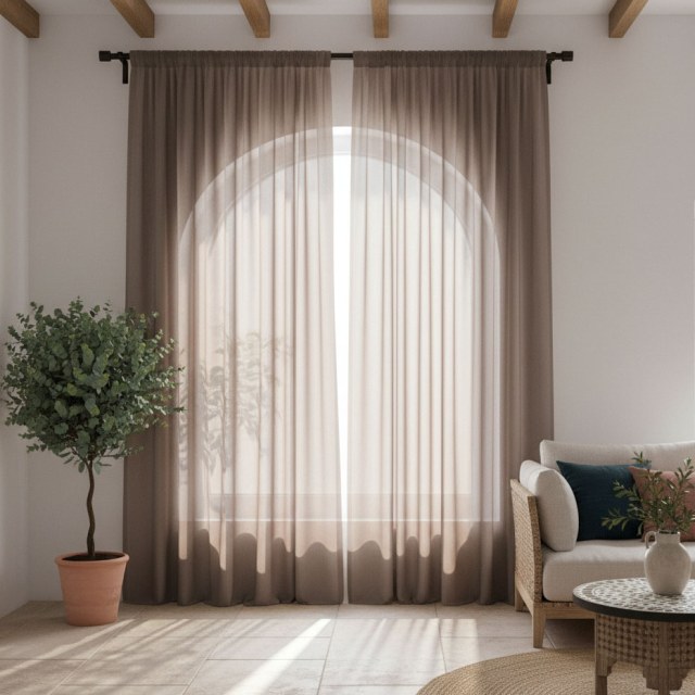 Weicher Breeze Braun Chiffon Voile Vorhang 1