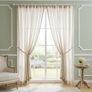 Sunnyside Leinen Stil Braun & Weiß Gestreifte Voile Vorhänge 3
