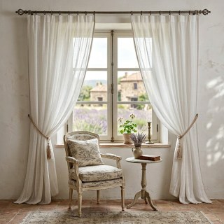 Sunnyside Leinen Stil weiß gestreifte Voile Vorhänge 2