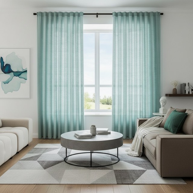 Die helle Seite Minzgrün Schwer Semi-Transparent Voile Vorhang 1