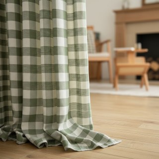 Cottage Charm Sage Olive Green Leinen Stil Gingham Check Plaid Vorhänge 4