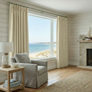 Vorhänge aus Raffia-Gitter in Haferfärbung mit Naturleinen-Baumwoll-Mischung 2