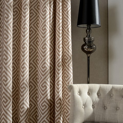 Greek Key Light Brown Curtain 1