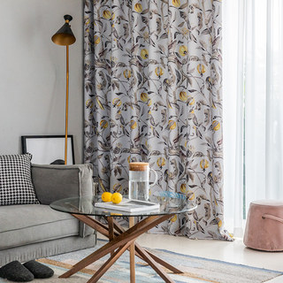 Harvest & Bird Multicolored Floral Yellow Grey Blackout Curtain