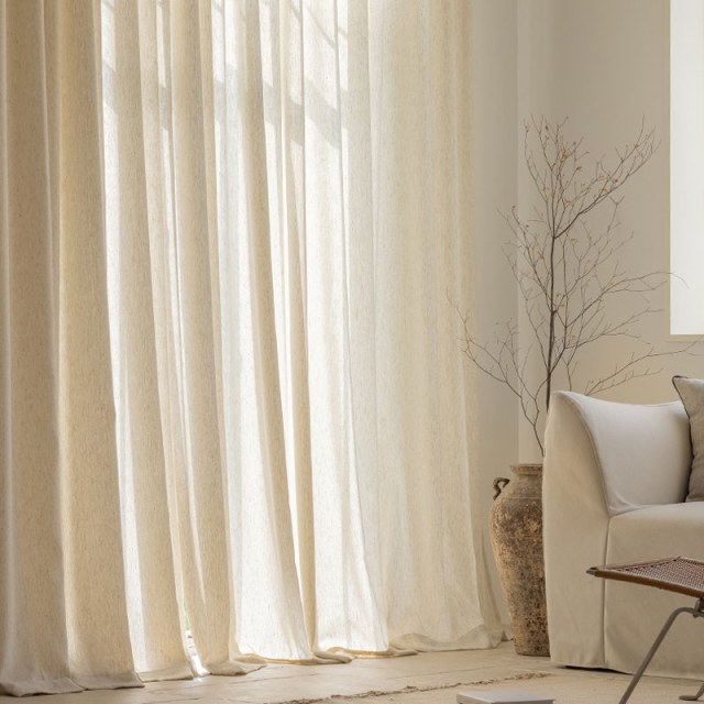 Natures Hug Cream Oatmeal Heavy Linen Voile Curtain 1