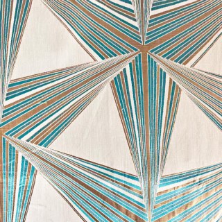 Prism Axis Teal and Gold Geometric Art Deco Curtains 4