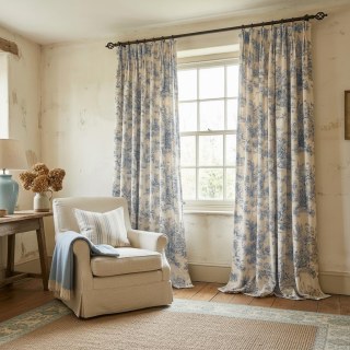 Amour Pastorale Blue Toile de Jour Chenille Curtains 3