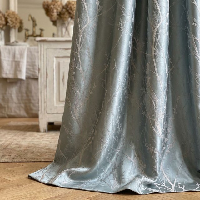 Blossom Branches Duck Egg Blue Abstract Floral Curtain 1