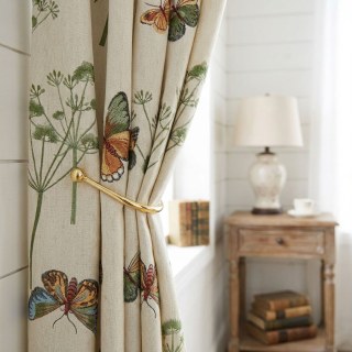 Butterfly Garden Cream Floral Embroidered Linen Style Curtain 4