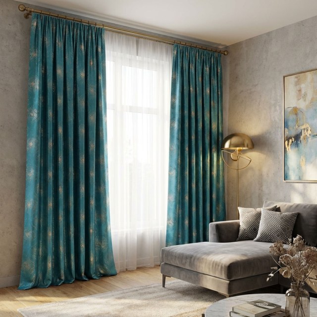 Crosshatch Charm Diamond Grid Teal Curtains 1