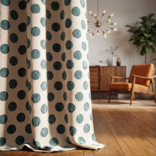 Dottie Delight Mid Century Modern Dusky Teal Polka Dot Chenille Curtain 3