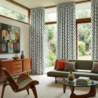 Dottie Delight Mid Century Modern Dusky Teal Polka Dot Chenille Curtain 4