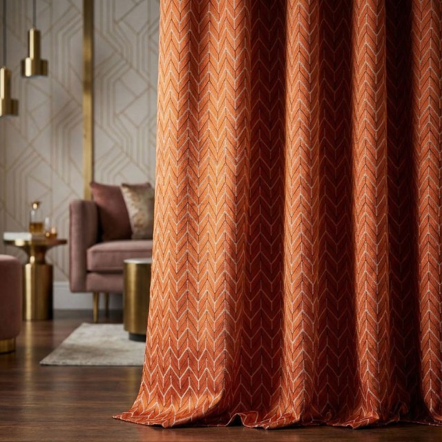 Elegante Art Deco Chevron Orange Curtain 1