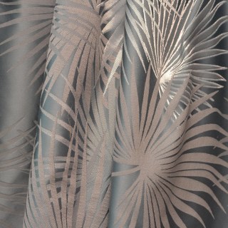 Fan Palm Silhouette Duck Egg Blue Satin Tropical Leaves Curtain 4